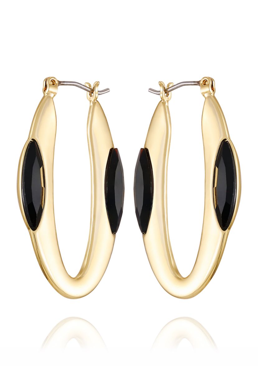 Gold Plated Black Hoop Earrings