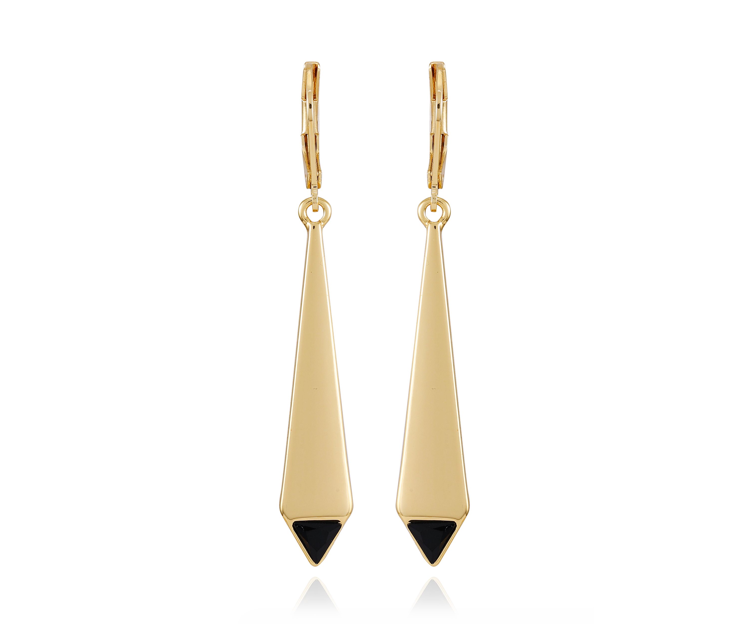 Gold Plated Black Drop Linear Earrings