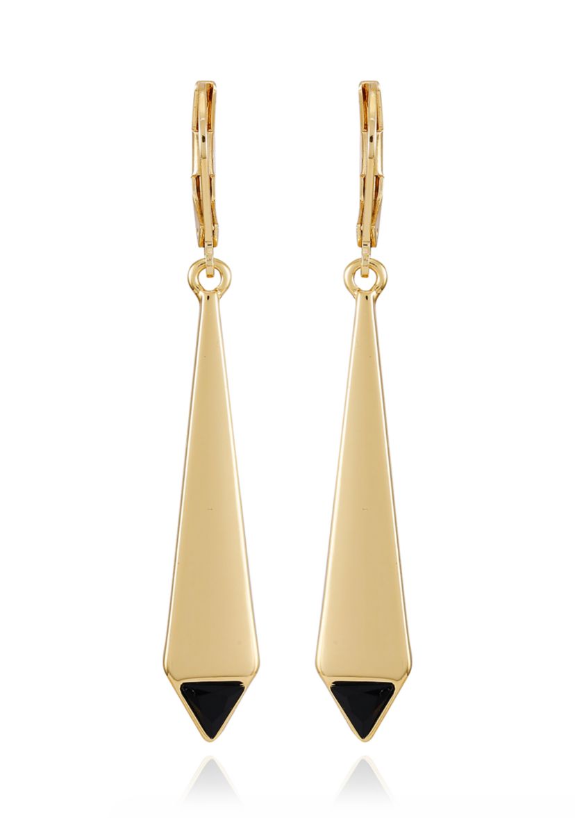 Gold Plated Black Drop Linear Earrings