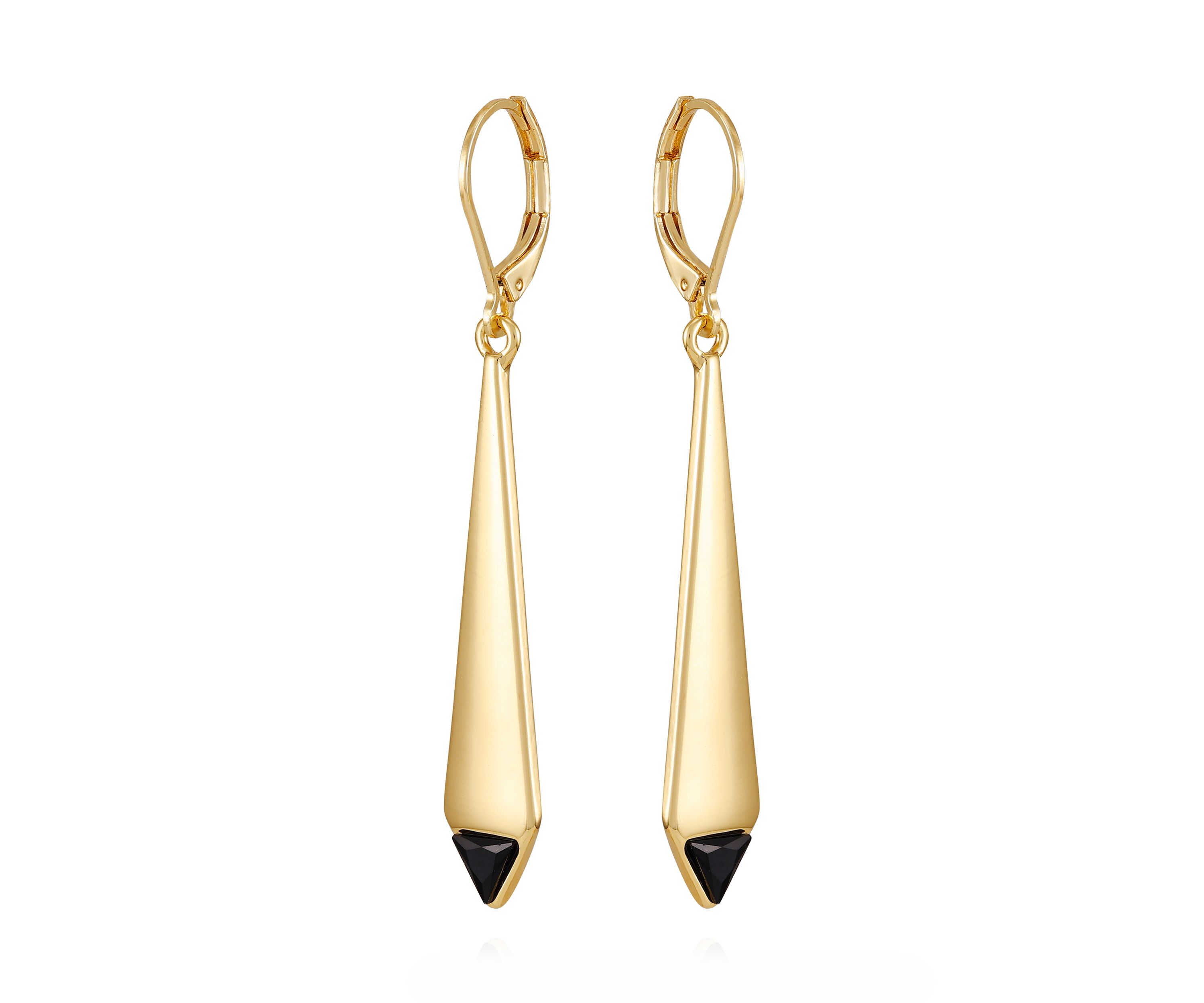 Gold Plated Black Drop Linear Earrings