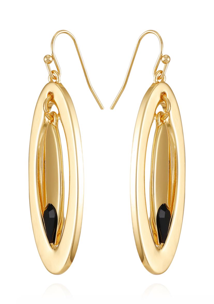 Gold Plated Black Oval Drop Earrings