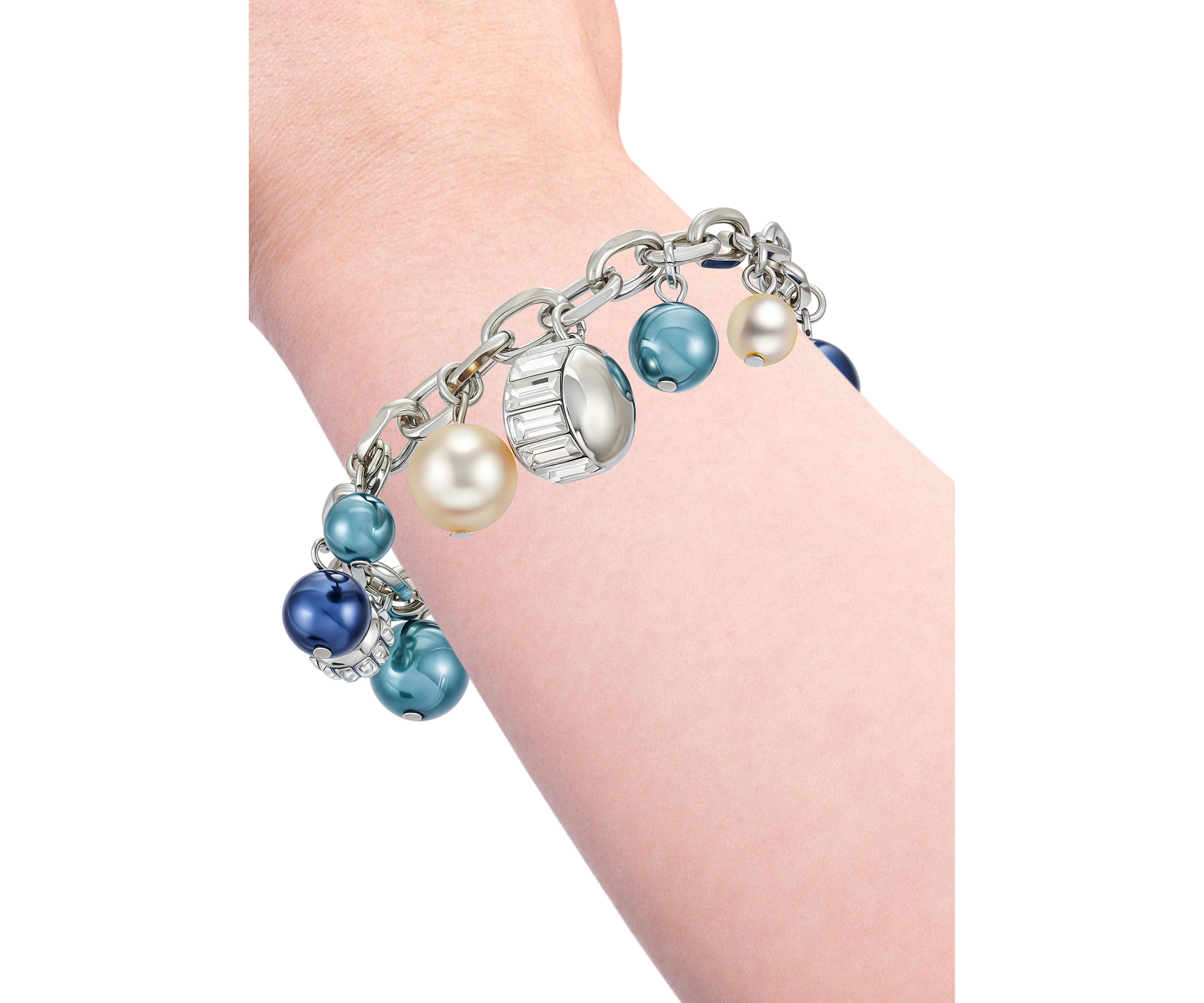 Silver Tone Charm with Multi Colored Pearls Bracelet