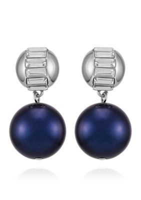 Vince Camuto Pearl Drop with Baguette Accent Earrings