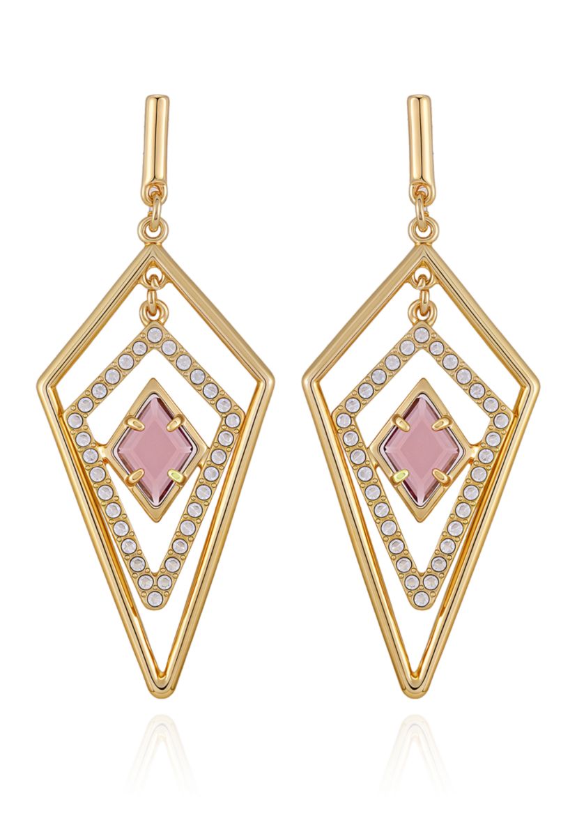 Gold-Tone Diamond Shaped Drop Earrings