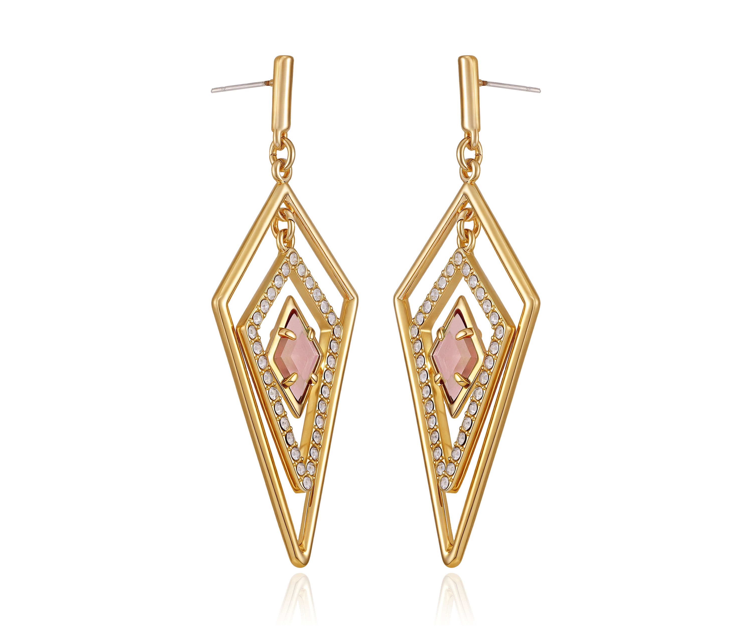 Gold-Tone Diamond Shaped Drop Earrings