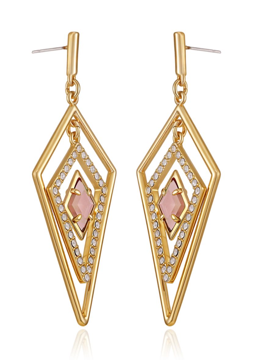 Gold-Tone Diamond Shaped Drop Earrings