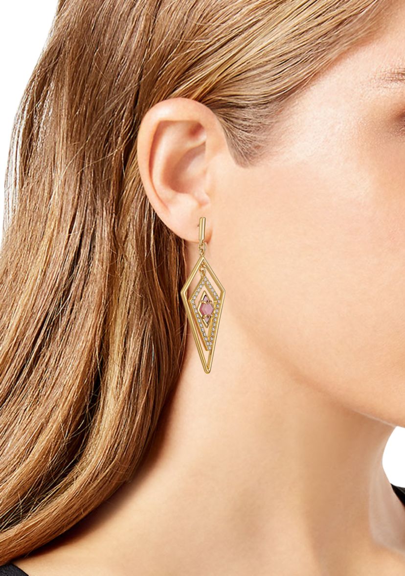 Gold-Tone Diamond Shaped Drop Earrings
