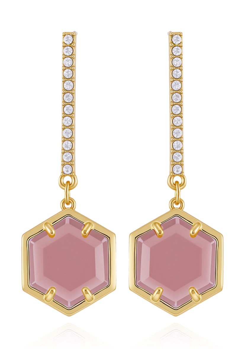 Gold Tone Hexagon Pave Bar Drop Earrings