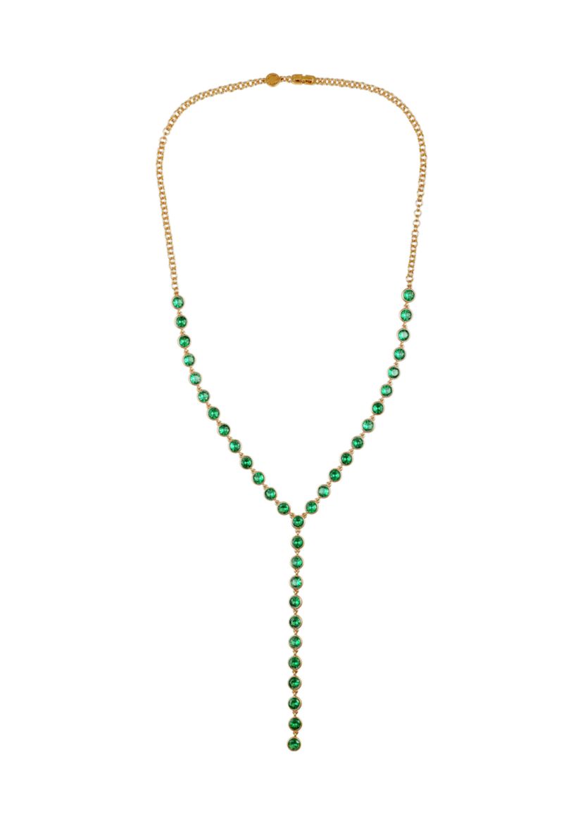  Green Cubic Zirconia 14K Gold Plated Y-Necklace