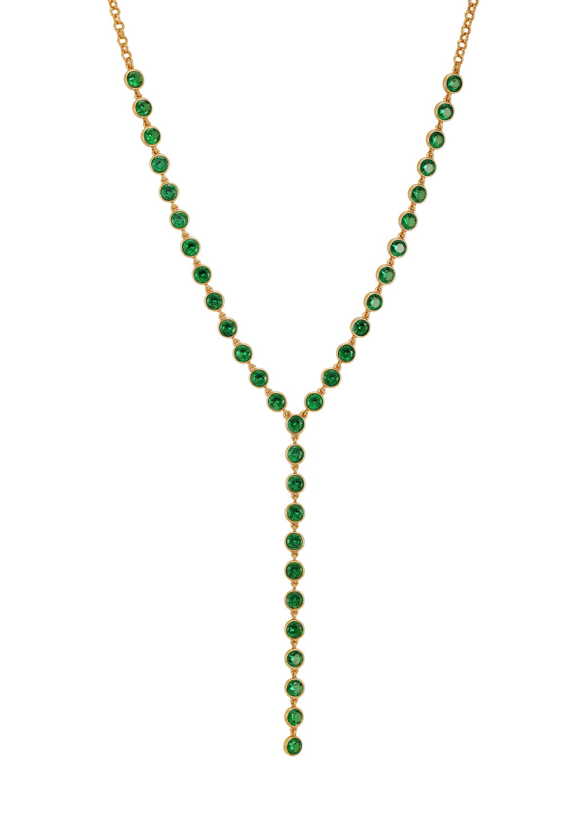  Green Cubic Zirconia 14K Gold Plated Y-Necklace