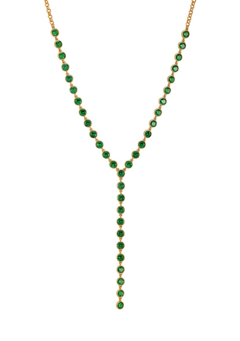  Green Cubic Zirconia 14K Gold Plated Y-Necklace