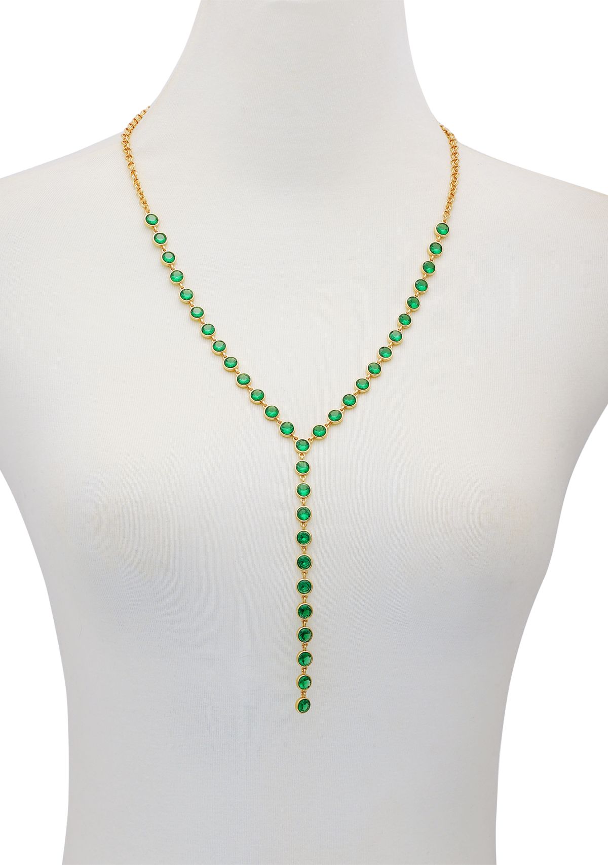  Green Cubic Zirconia 14K Gold Plated Y-Necklace