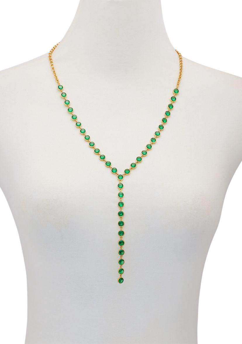  Green Cubic Zirconia 14K Gold Plated Y-Necklace