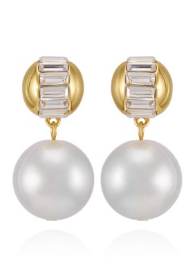 Vince Camuto Pearl Drop with Baguette Accent Earrings