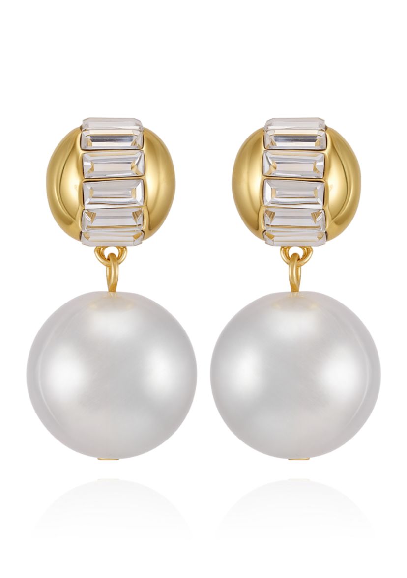 Pearl Drop with Baguette Accent Earrings