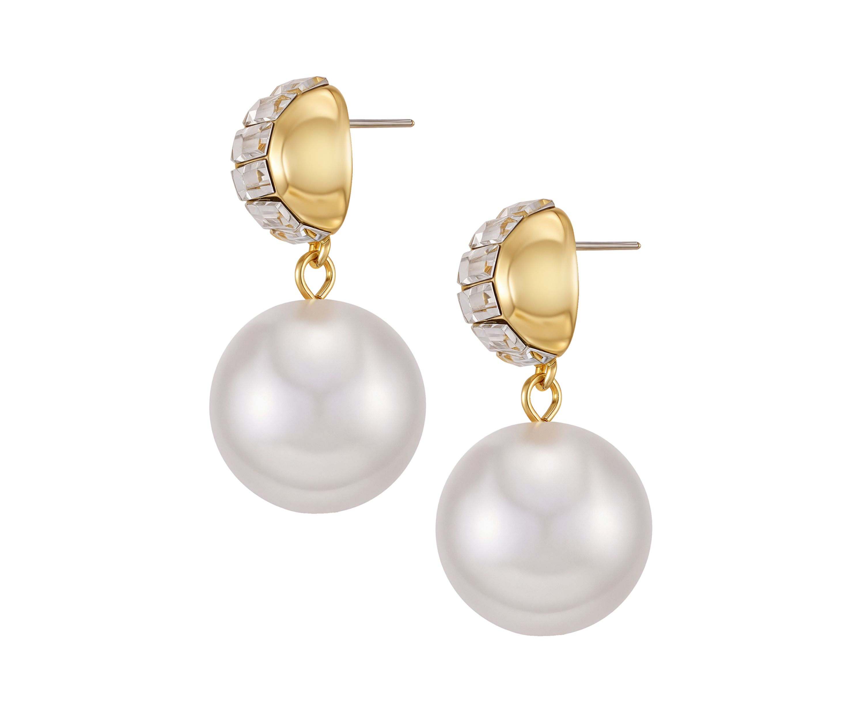 Pearl Drop with Baguette Accent Earrings