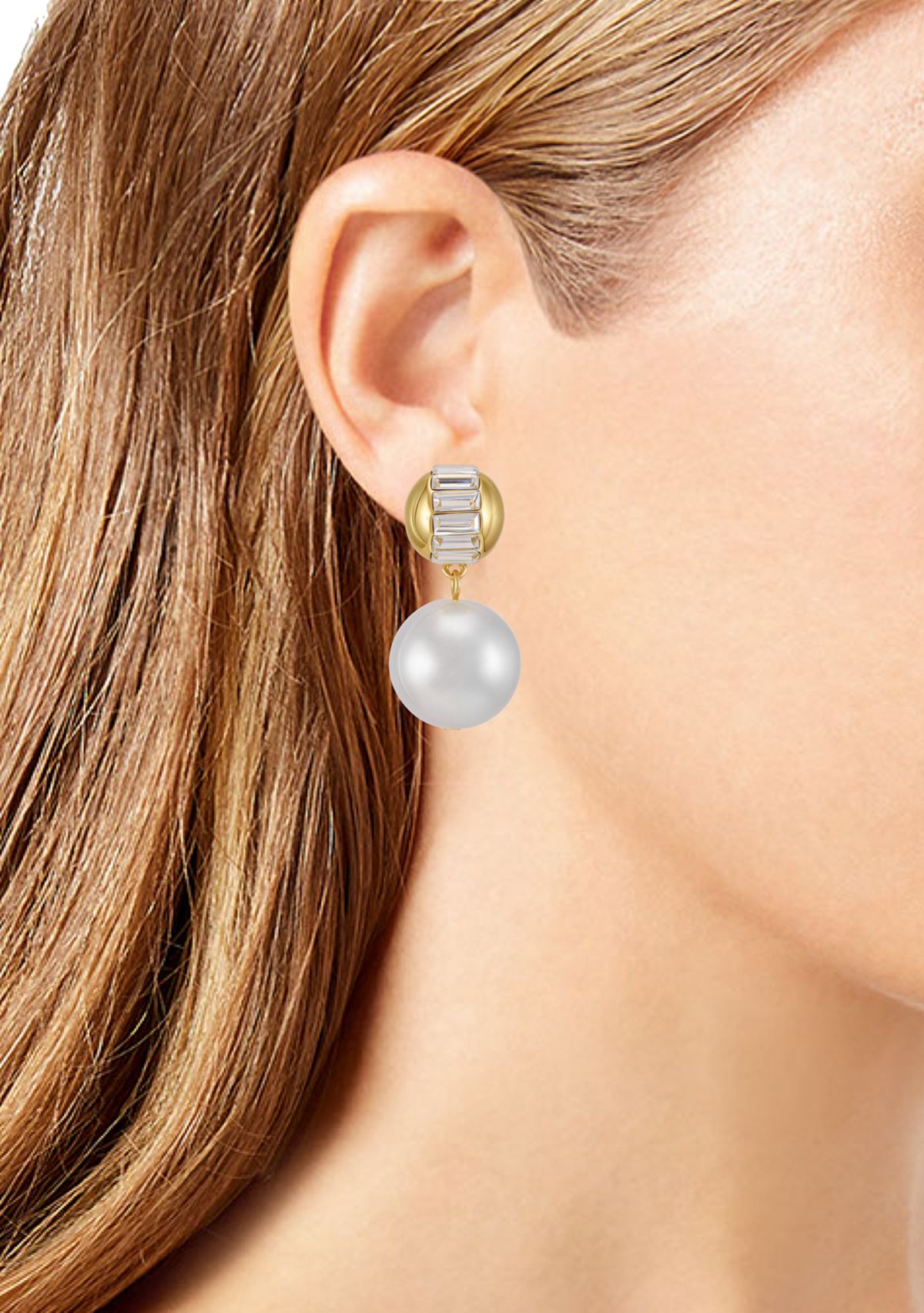 Pearl Drop with Baguette Accent Earrings