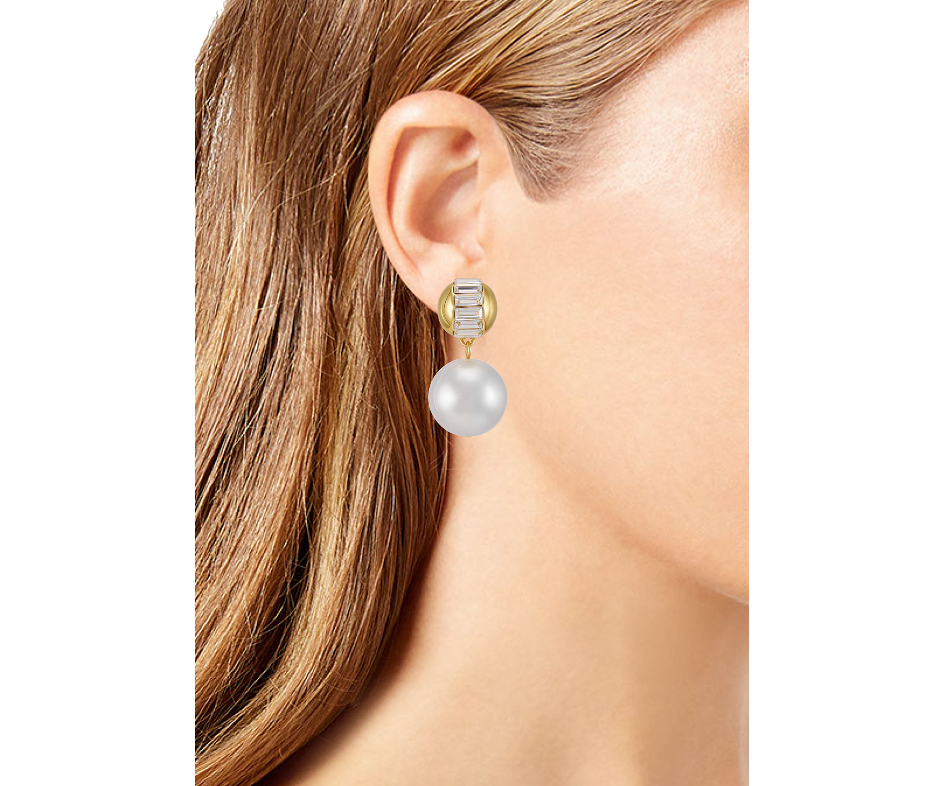 Pearl Drop with Baguette Accent Earrings