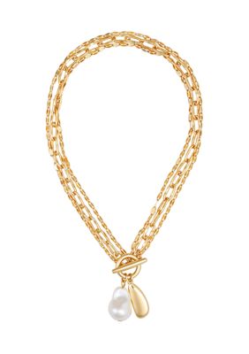 Vince Camuto 14K Gold Plated Sculptural Hoop Earrings with Baroque Pearl Drop