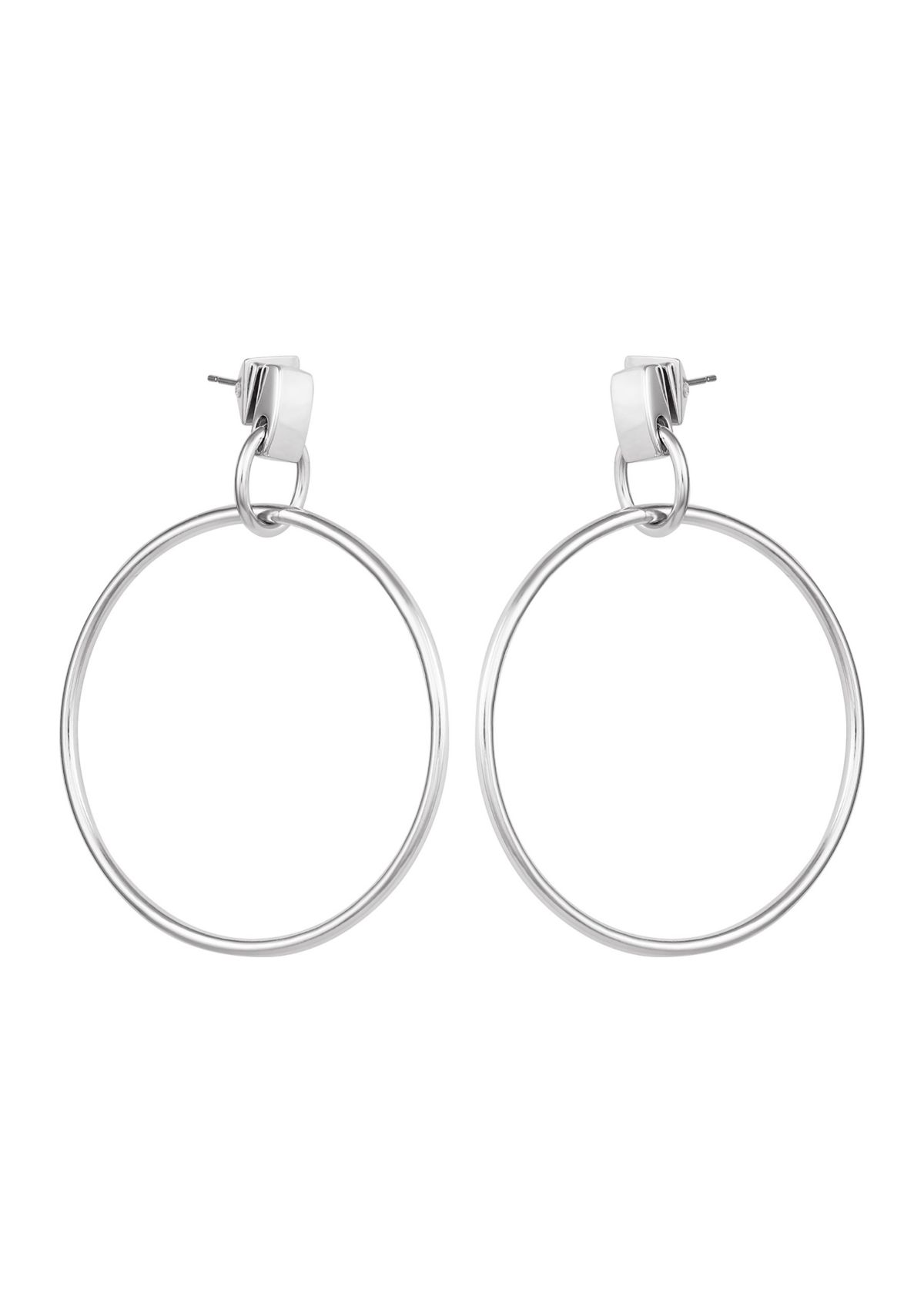 Silver Drop Hoop Earrings