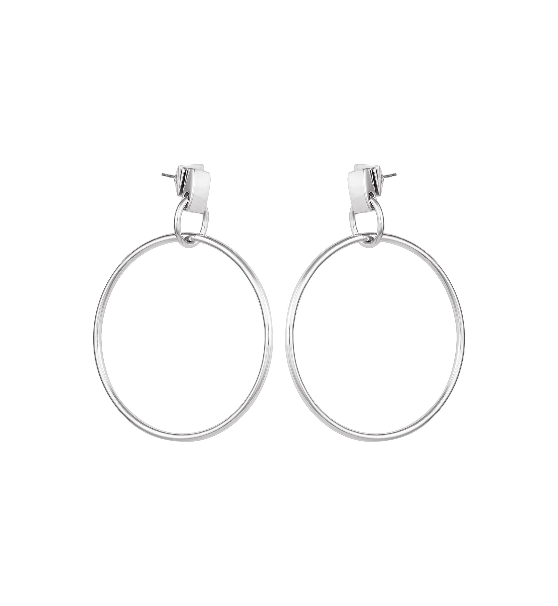 Silver Drop Hoop Earrings