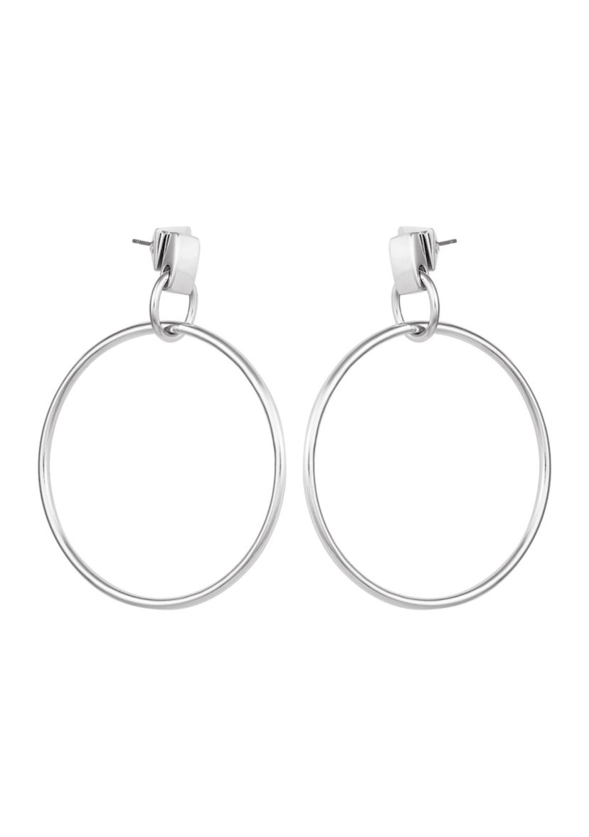 Silver Drop Hoop Earrings