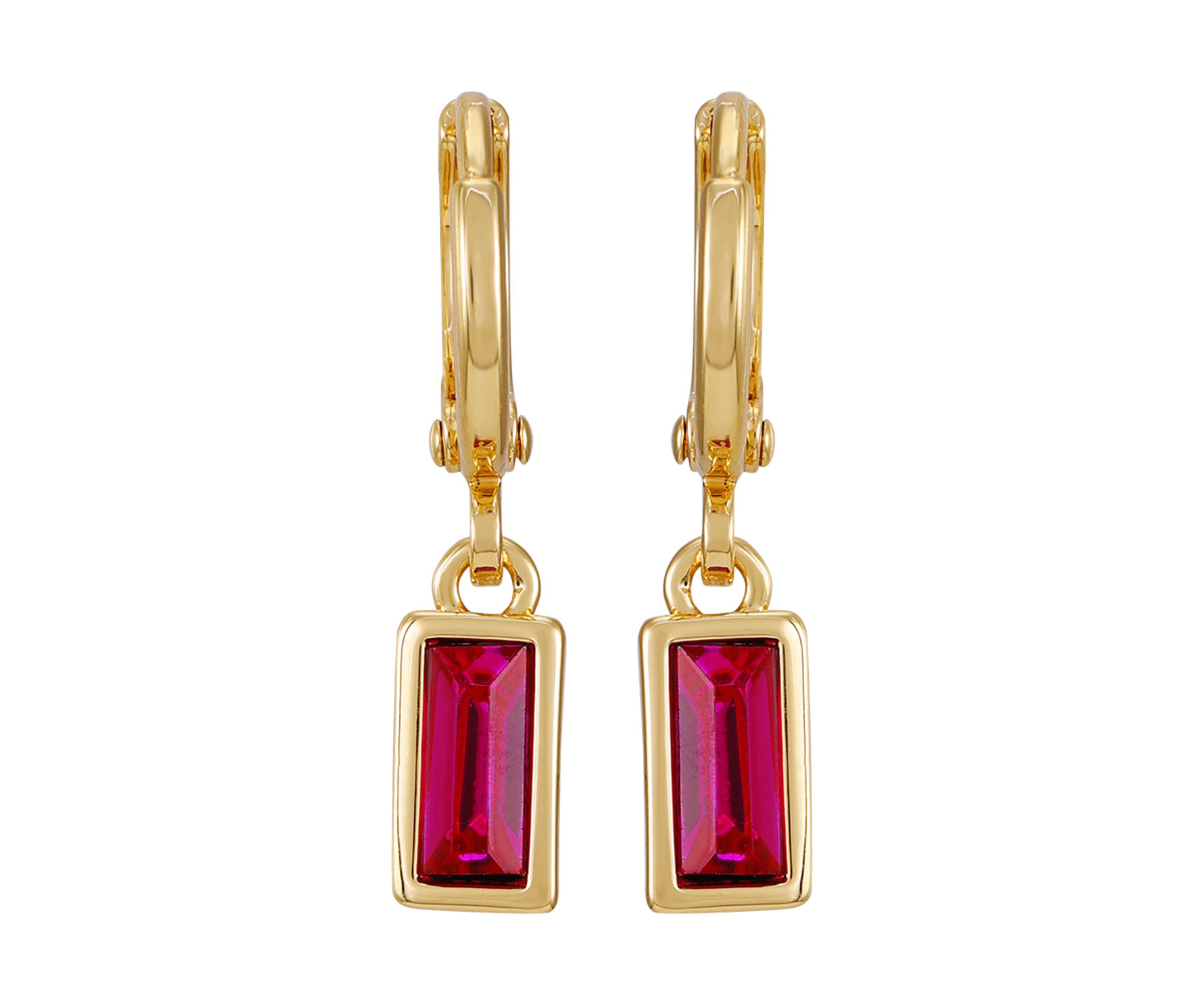 Gold Tone Pink Huggie Drop Earrings
