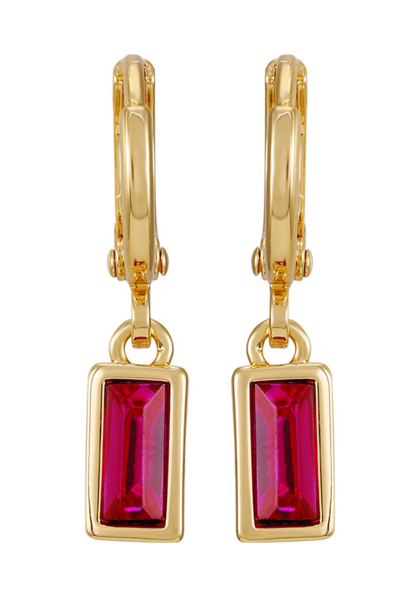 Gold Tone Pink Huggie Drop Earrings