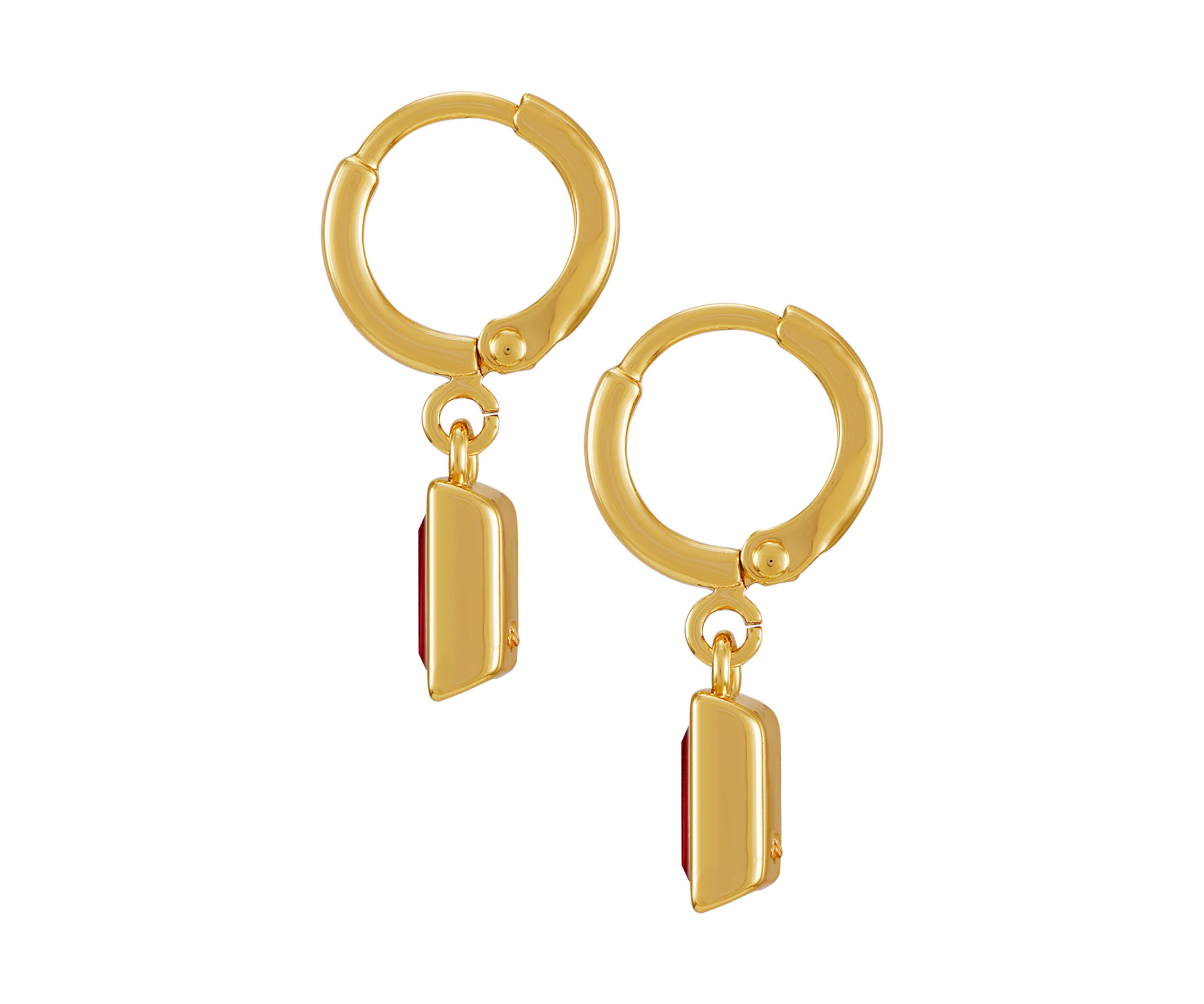 Gold Tone Pink Huggie Drop Earrings
