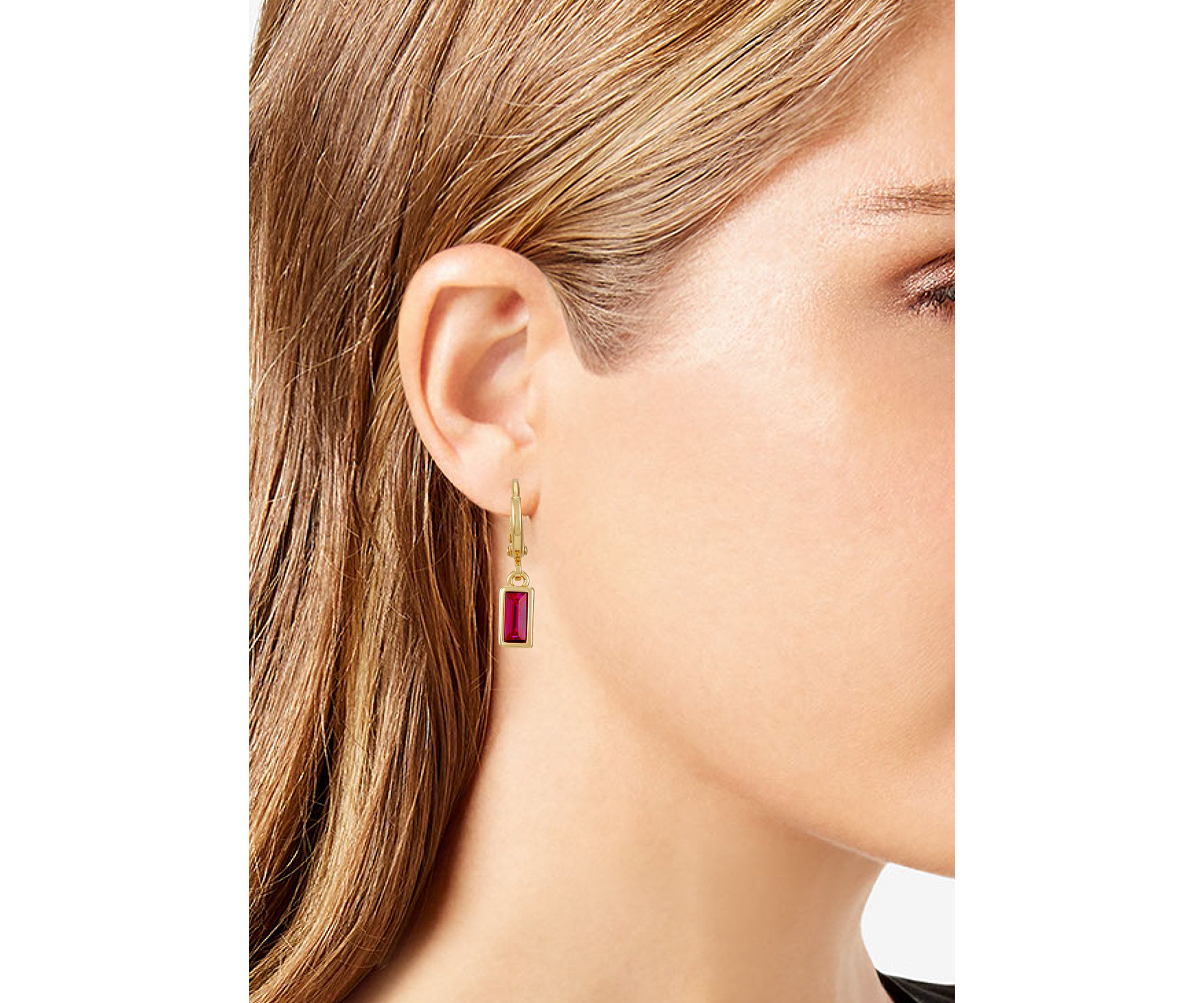 Gold Tone Pink Huggie Drop Earrings
