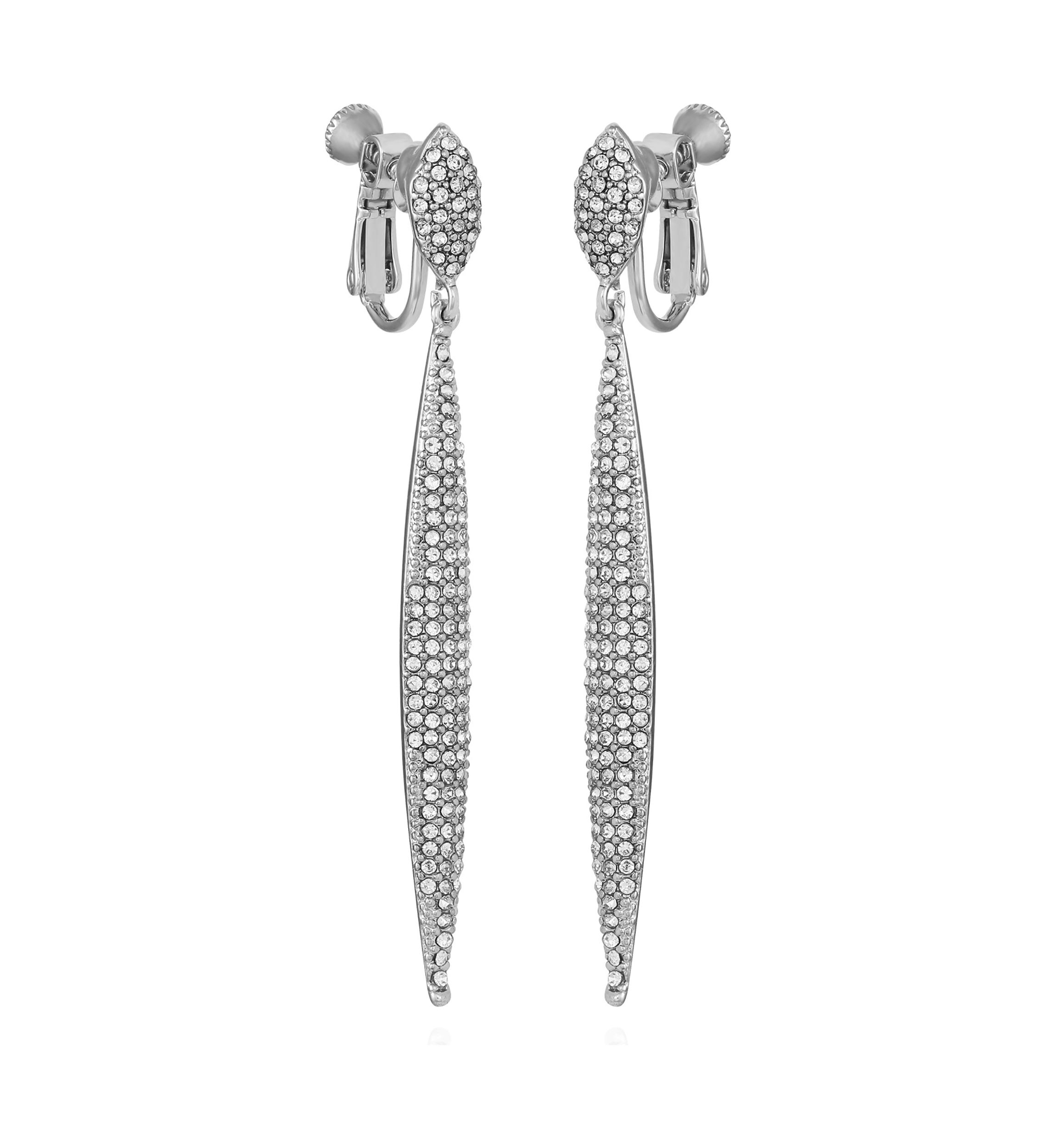 Silver Crystal Drop Clip Earrings 