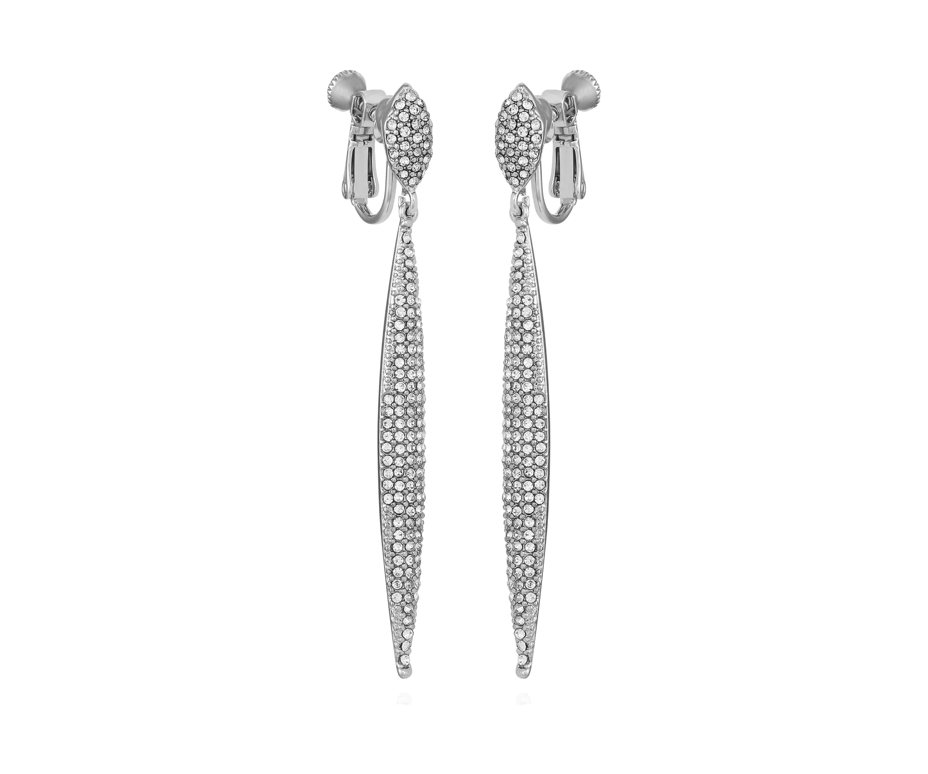 Silver Crystal Drop Clip Earrings 