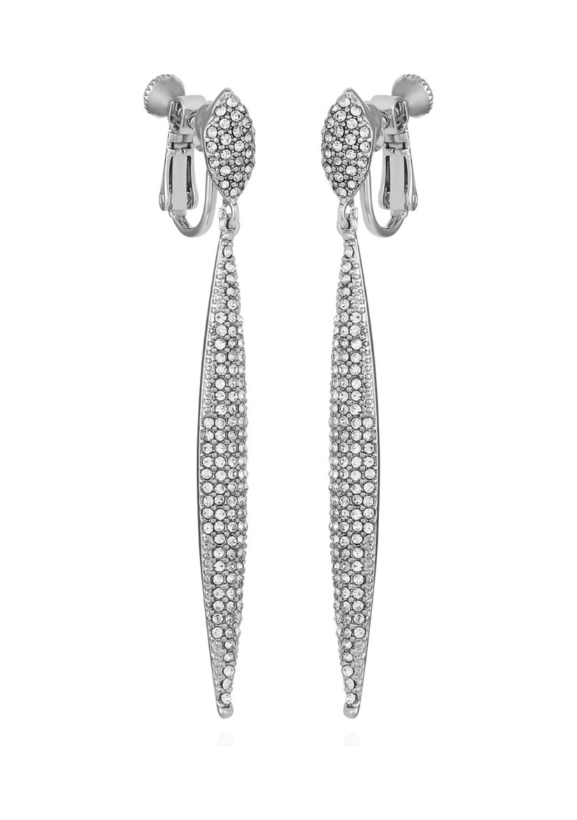 Silver Crystal Drop Clip Earrings 