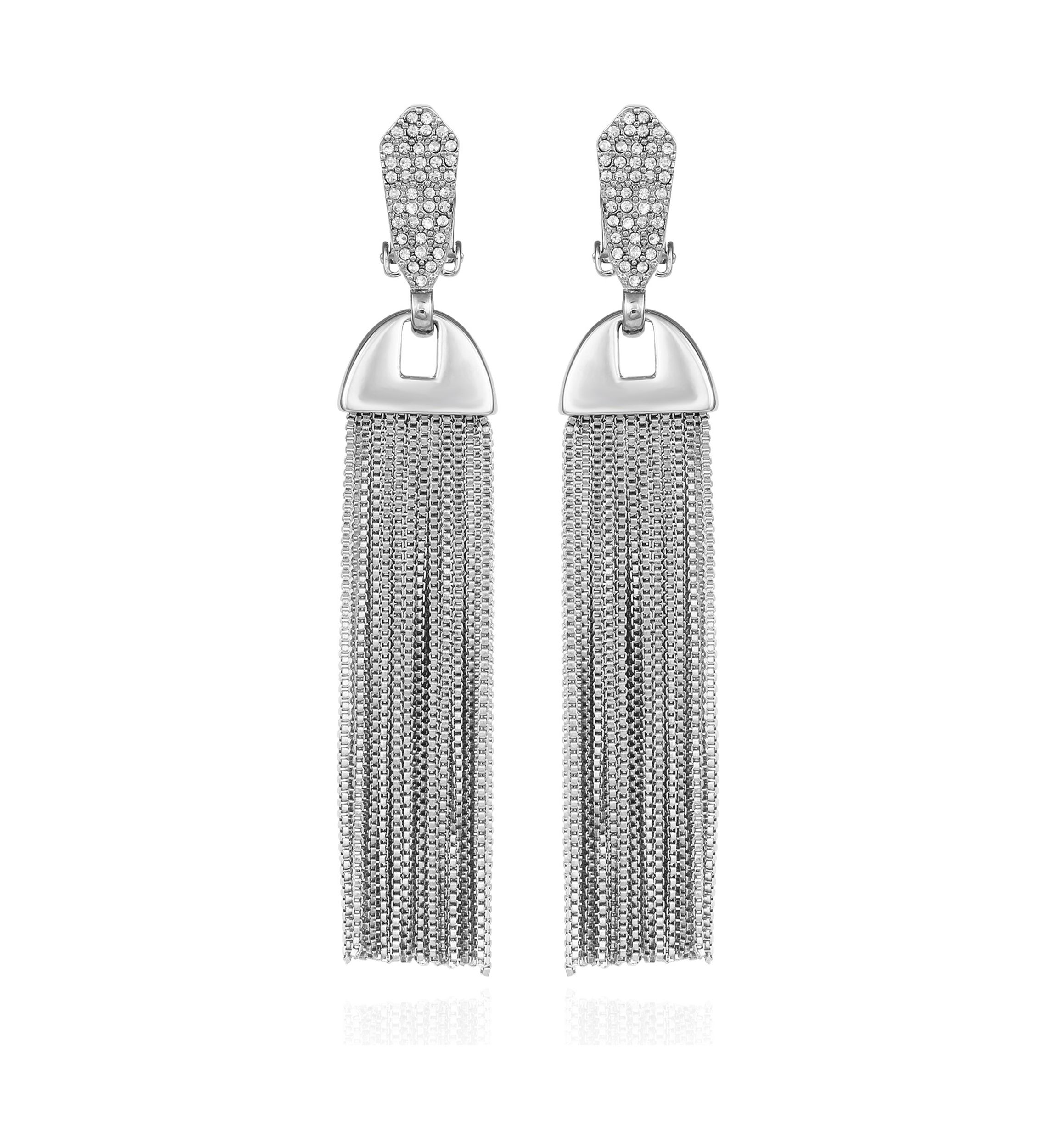Silver Pavé Tassel Earrings