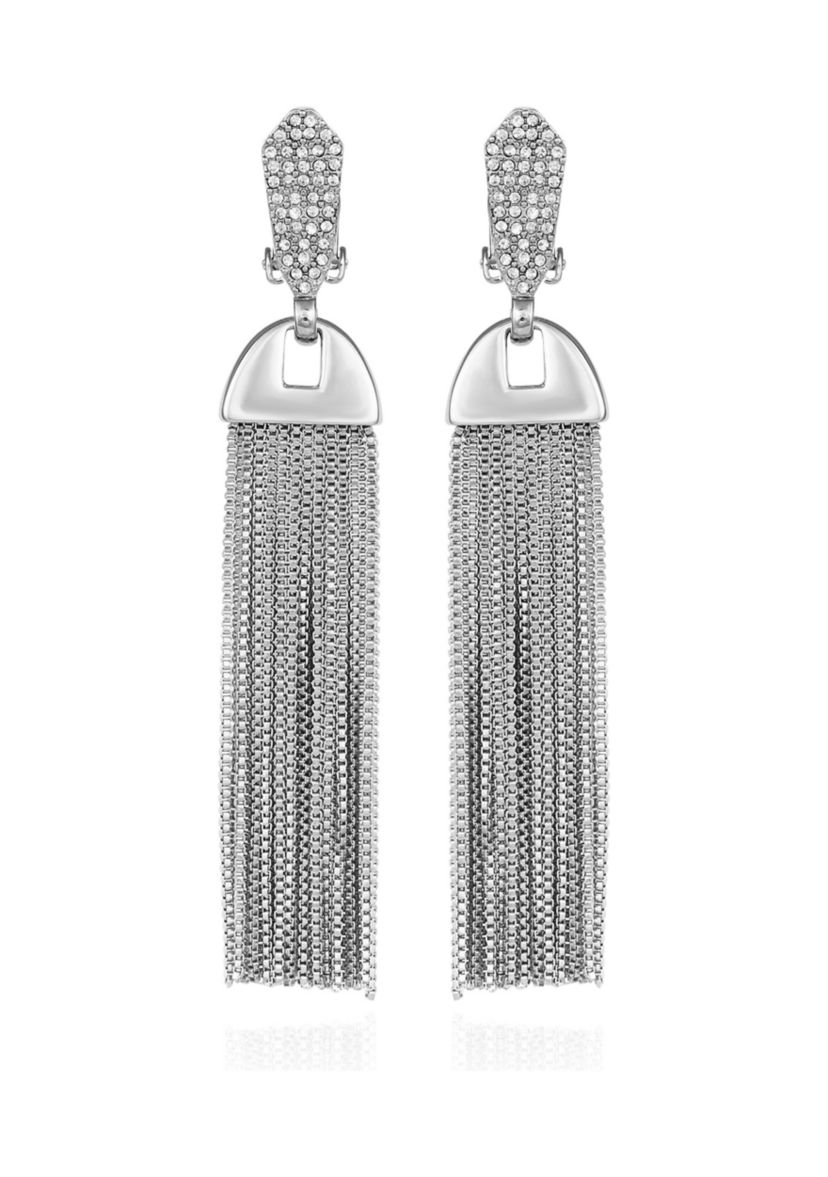 Silver Pavé Tassel Earrings