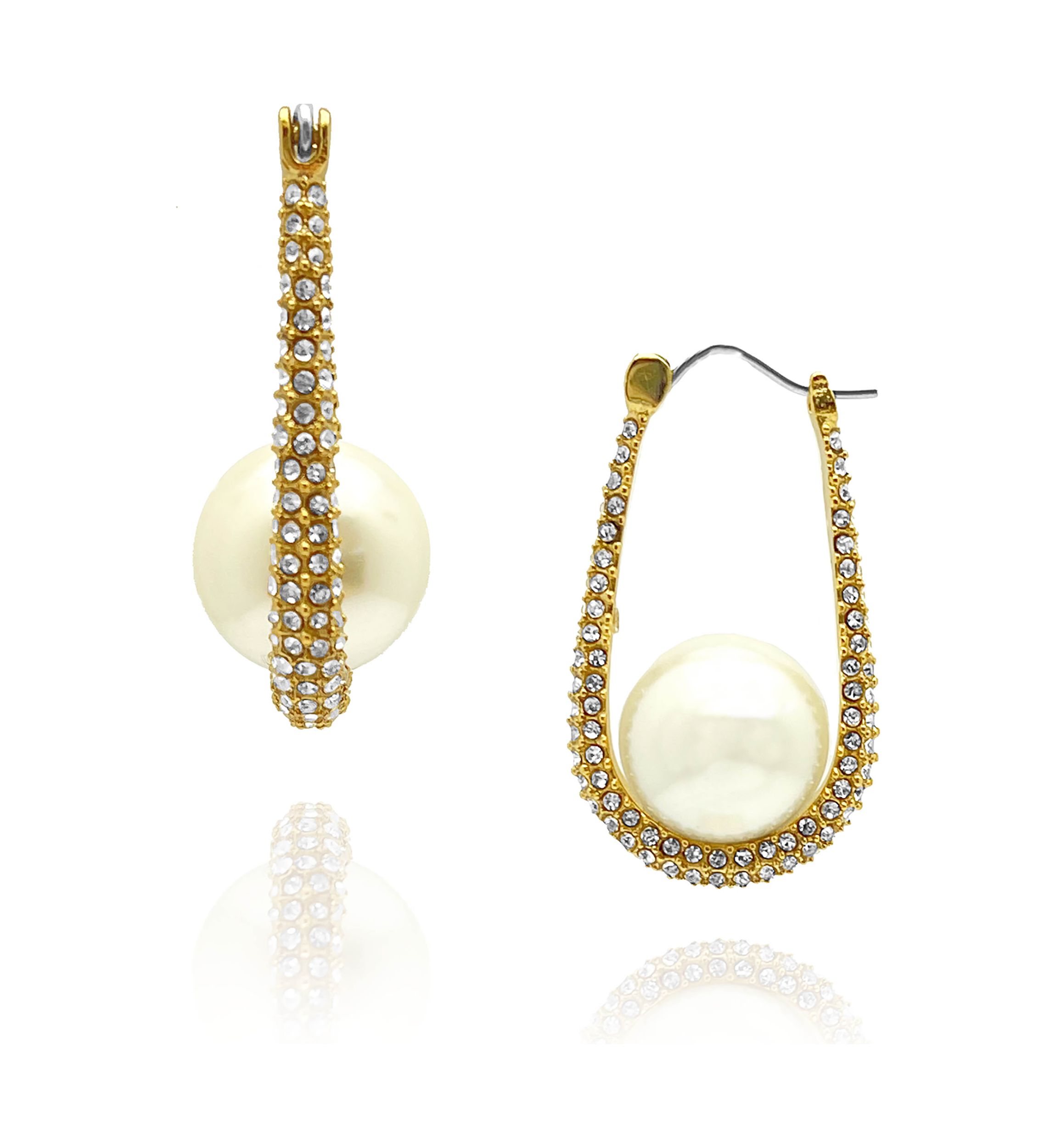 Gold Pavé Pearl Hoop Earrings