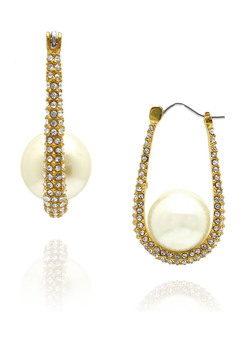 Gold Pavé Pearl Hoop Earrings