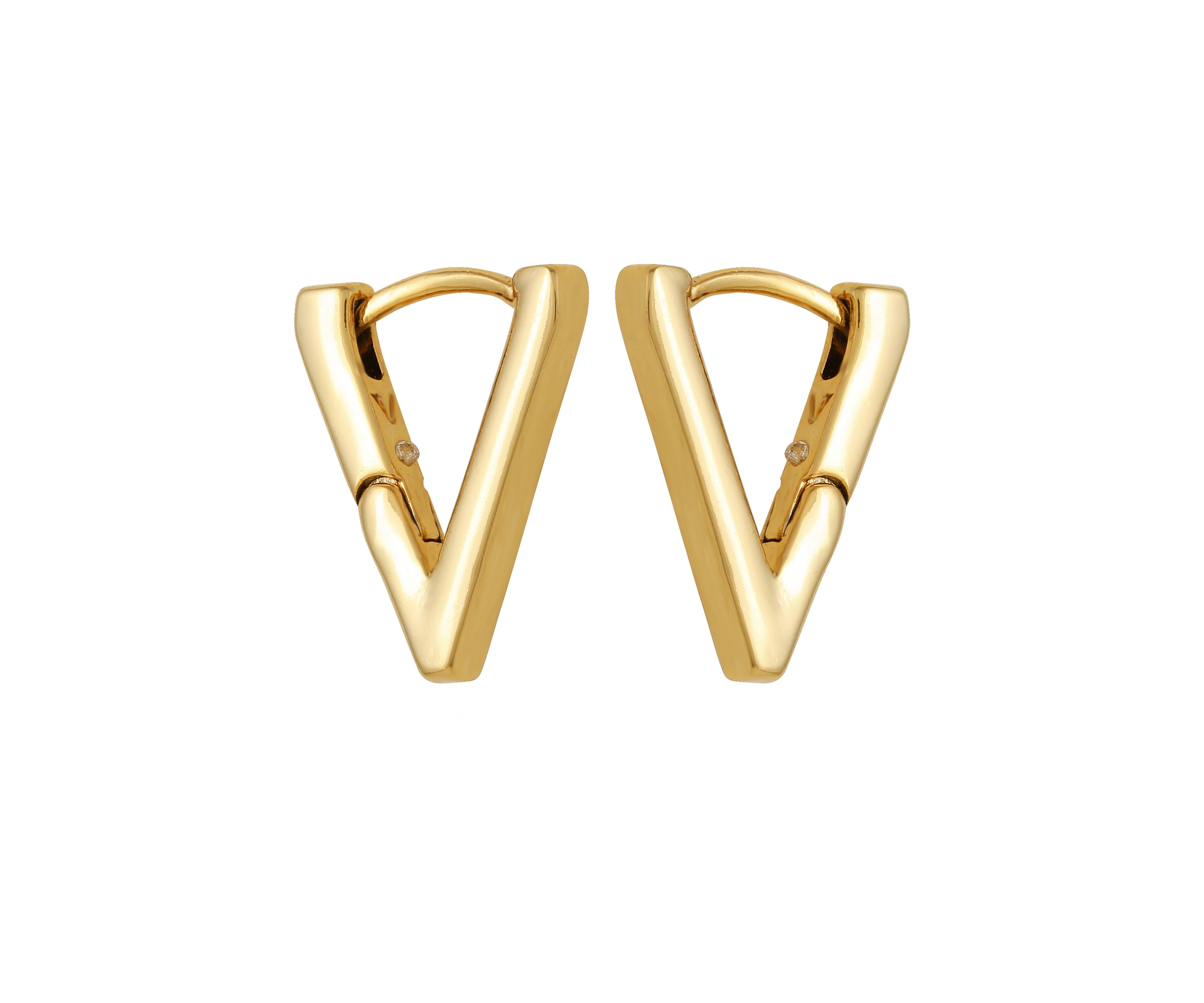 Gold Tone V Hinge Huggie Hoop Earrings