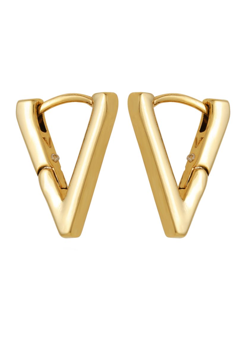 Gold Tone V Hinge Huggie Hoop Earrings