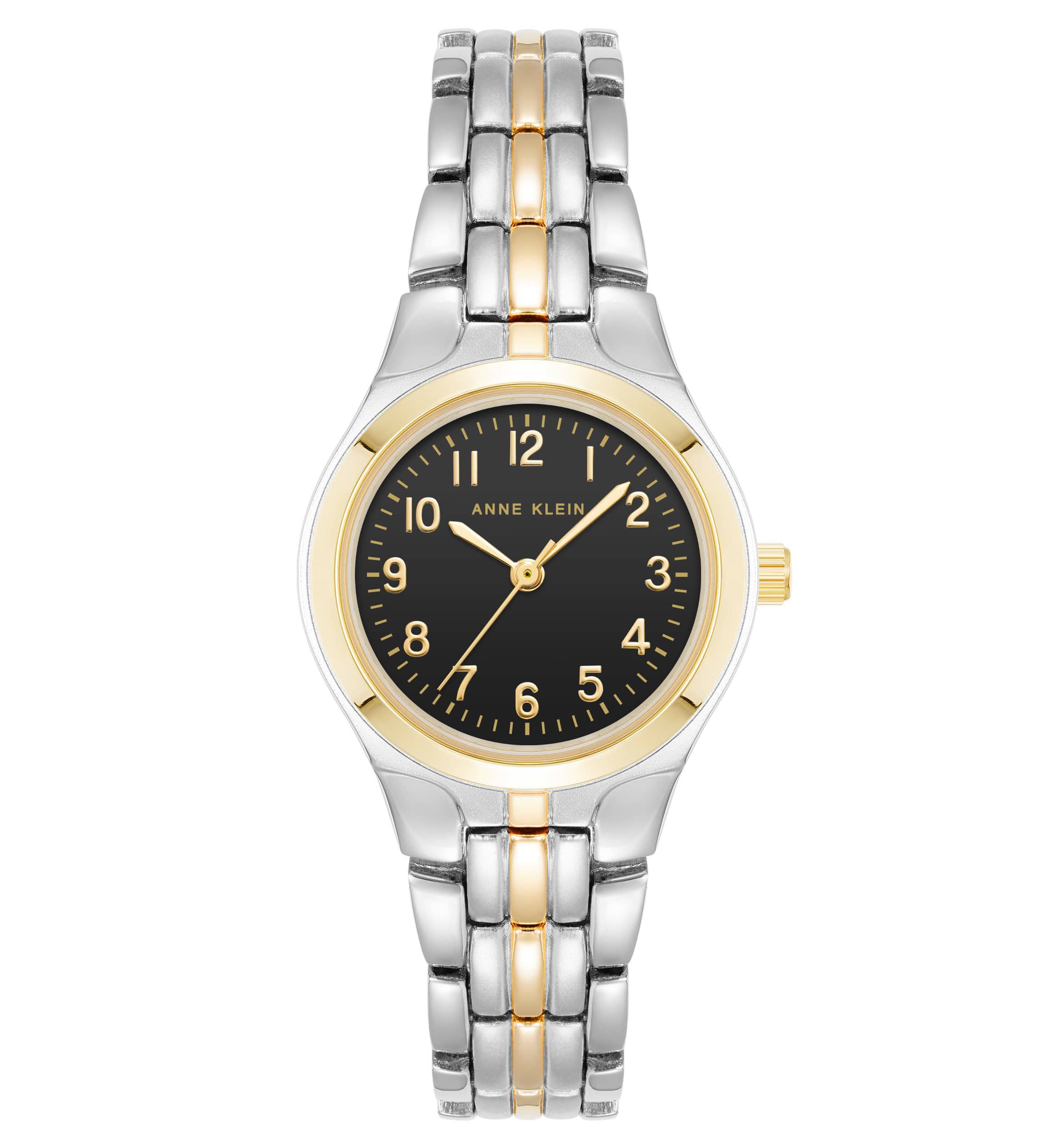 Anne Klein Womens Classic Two-Tone Metal Alloy Easy To Read Black Dial Watch, 26mm
