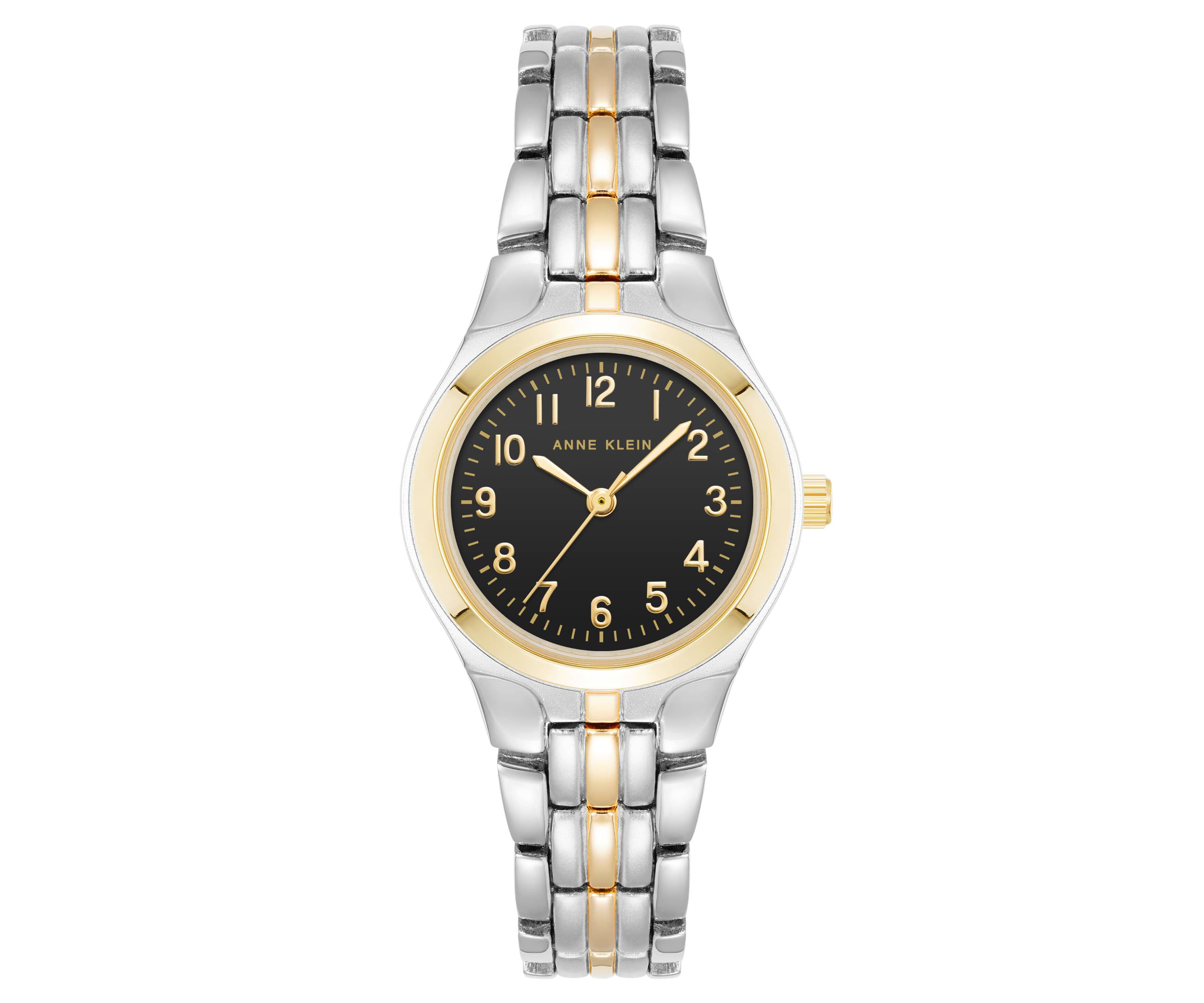 Anne Klein Womens Classic Two-Tone Metal Alloy Easy To Read Black Dial Watch, 26mm