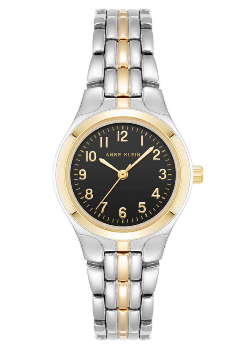 Anne Klein Womens Classic Two-Tone Metal Alloy Easy To Read Black Dial Watch, 26mm