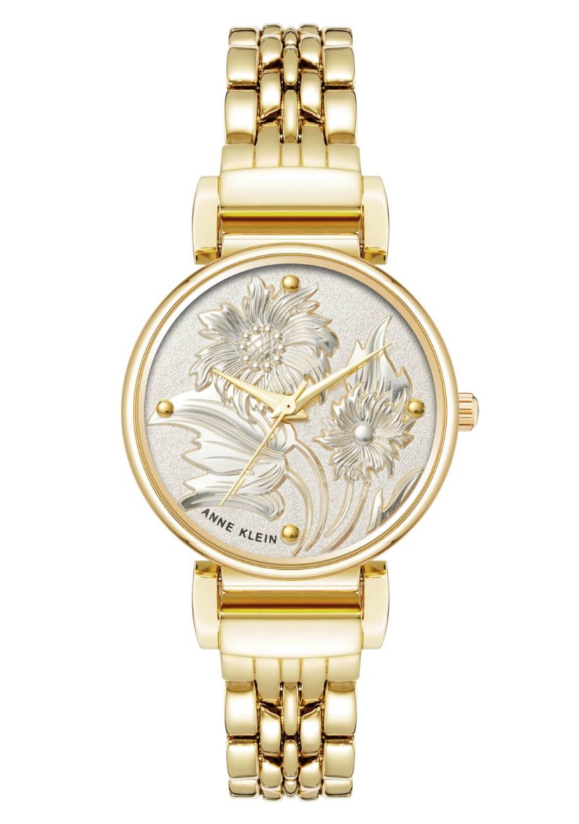 Anne Klein Womens Quartz Floral Gold-Tone Metal Alloy Watch, 30mm