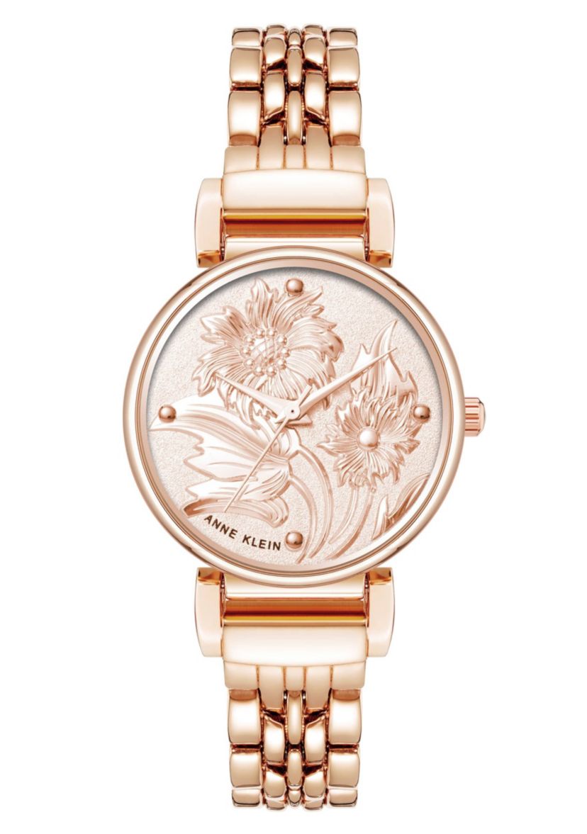Anne Klein Womens Quartz Floral Rose Gold-Tone Metal Alloy Watch, 30mm