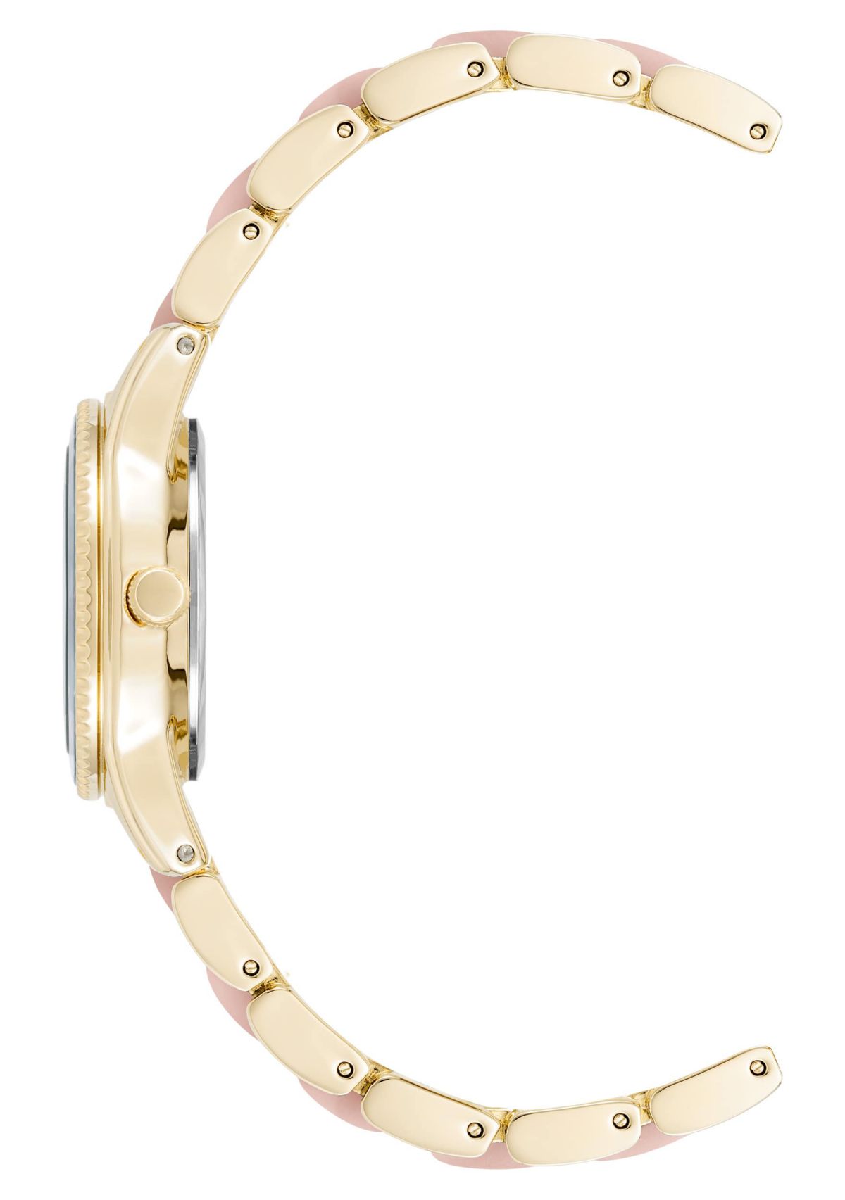 Anne Klein Womens Quartz Light Pink Pearlescent Acetate and Gold-Tone Metal Alloy Link Bracelet Watch, 30mm