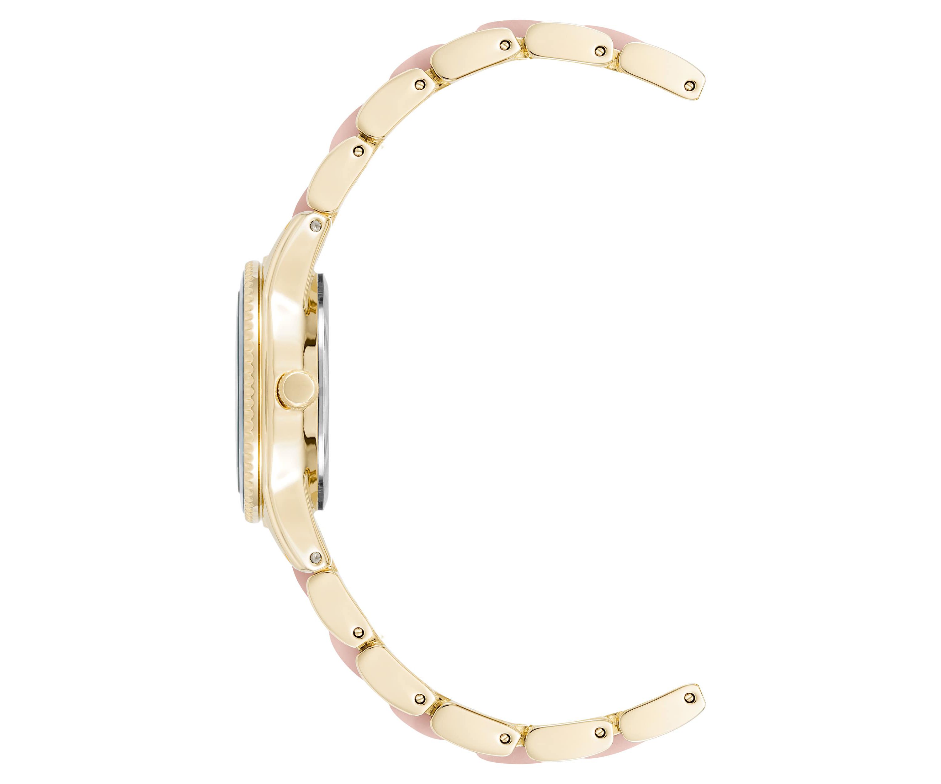 Anne Klein Womens Quartz Light Pink Pearlescent Acetate and Gold-Tone Metal Alloy Link Bracelet Watch, 30mm