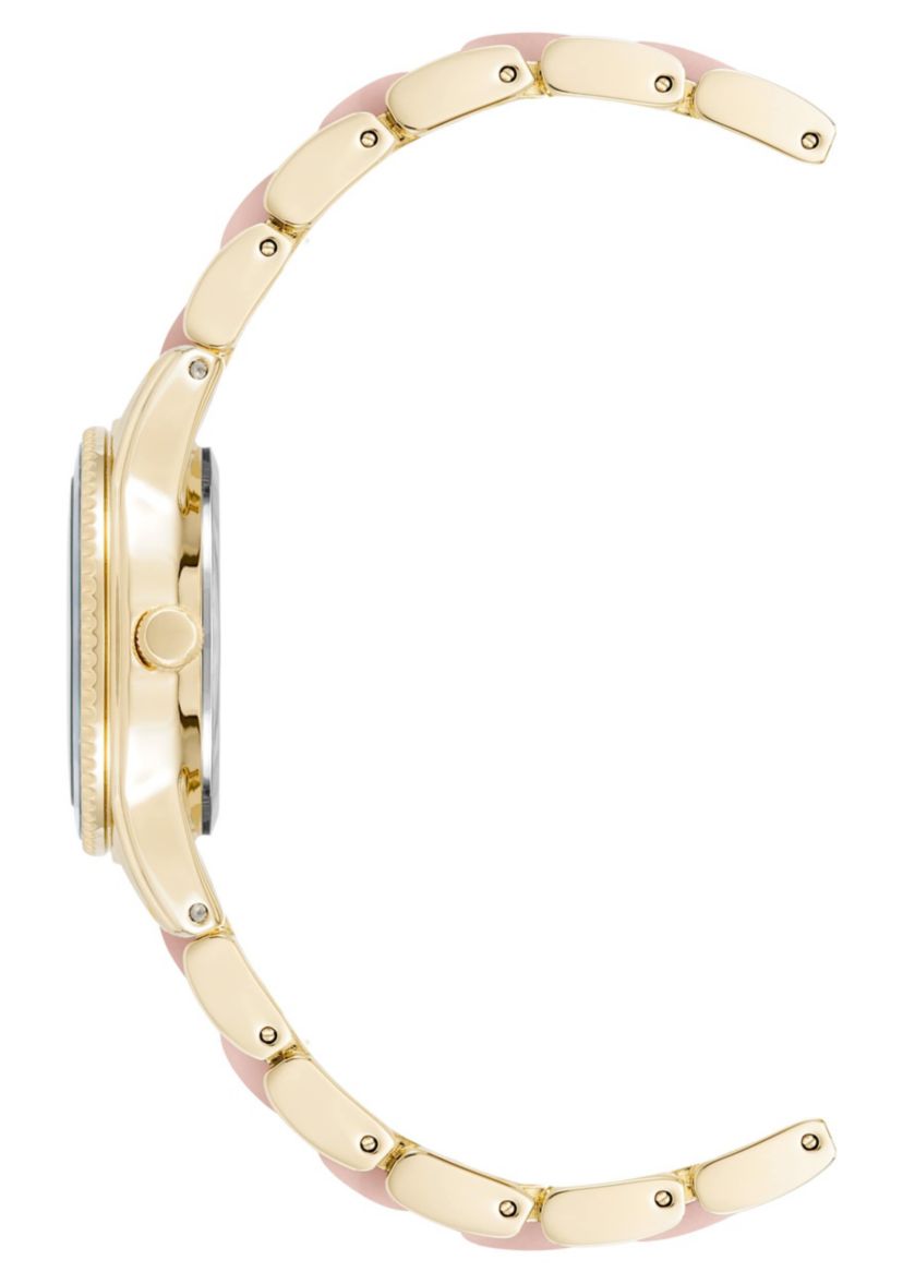 Anne Klein Womens Quartz Light Pink Pearlescent Acetate and Gold-Tone Metal Alloy Link Bracelet Watch, 30mm