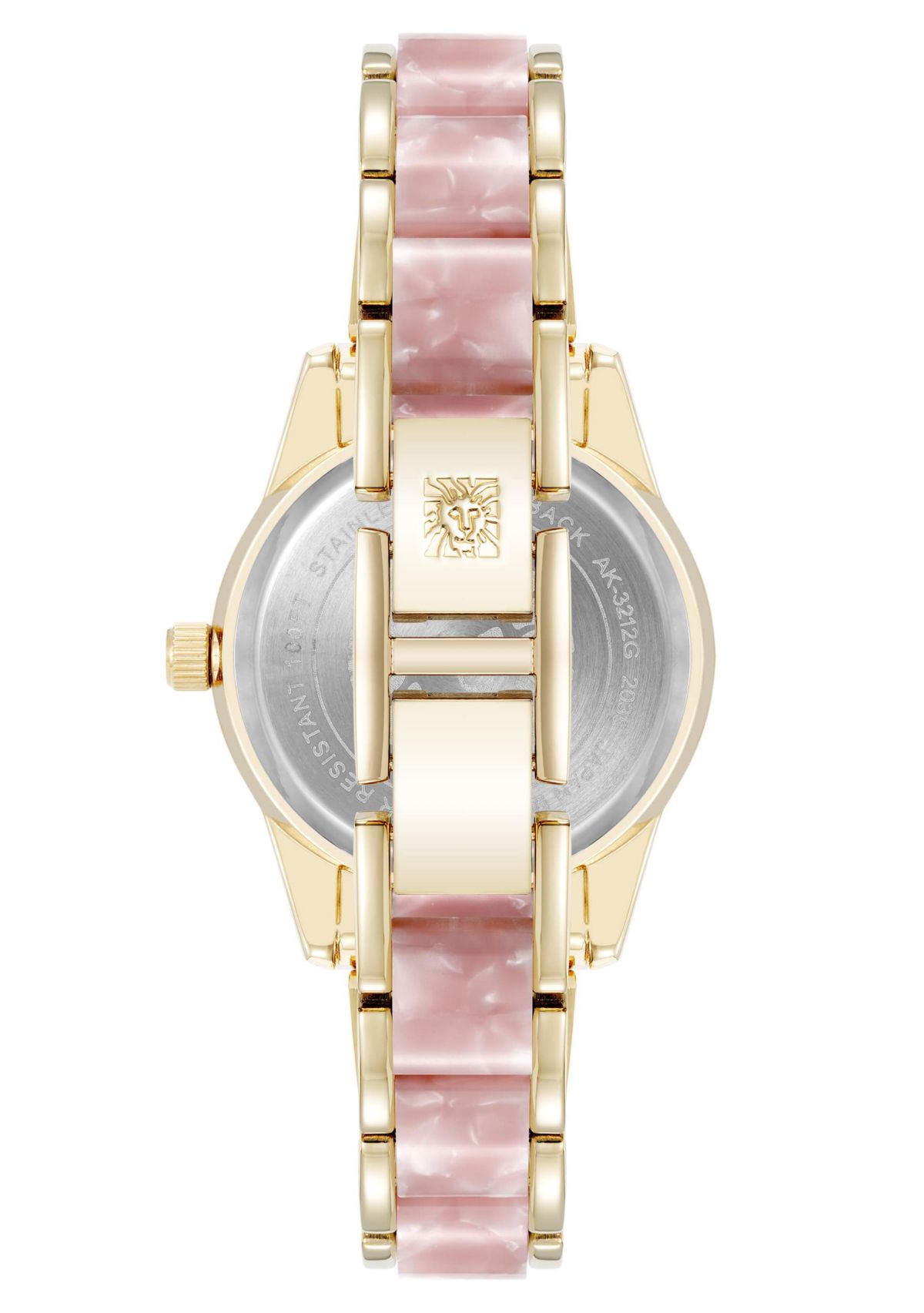 Anne Klein Womens Quartz Light Pink Pearlescent Acetate and Gold-Tone Metal Alloy Link Bracelet Watch, 30mm