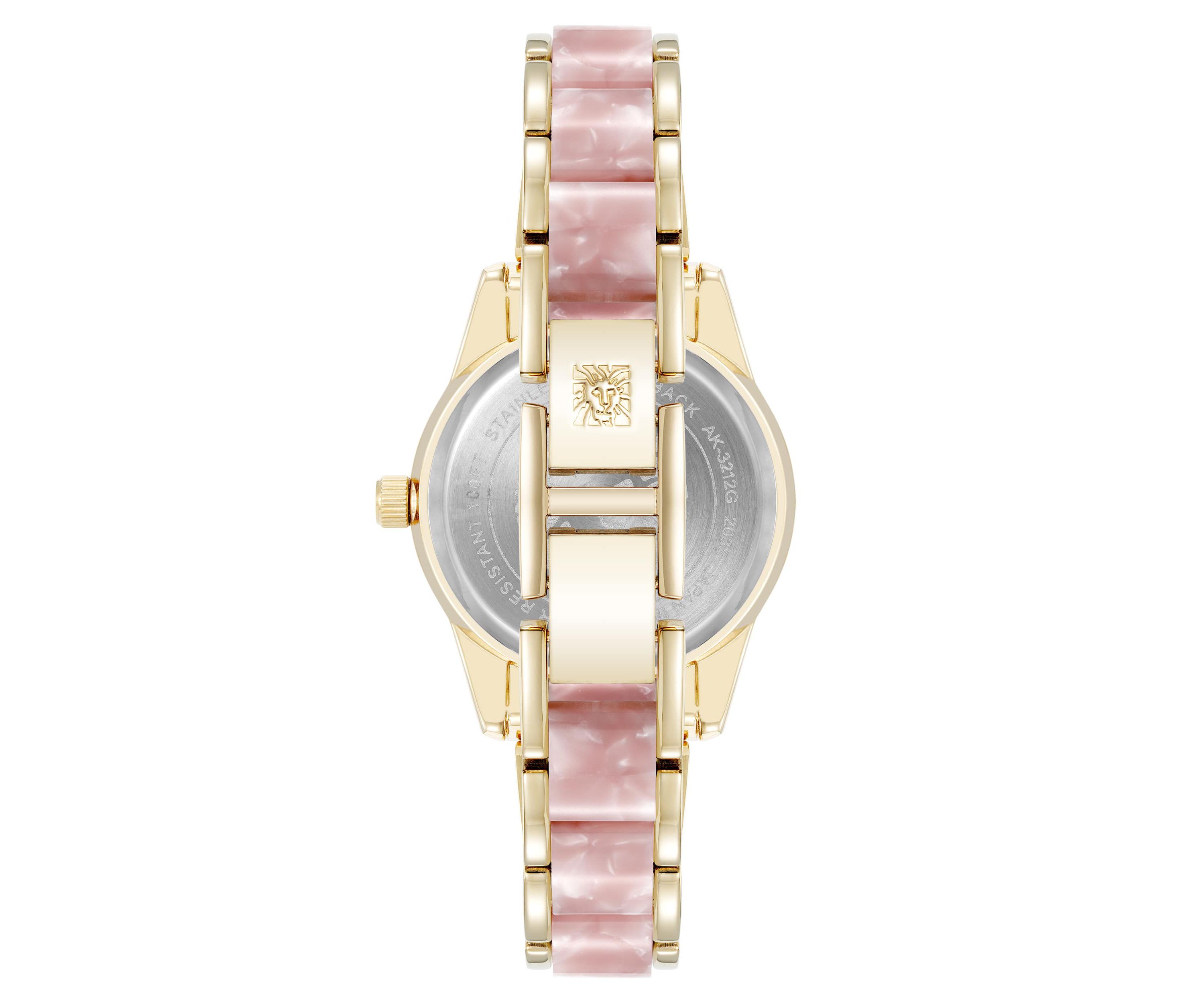 Anne Klein Womens Quartz Light Pink Pearlescent Acetate and Gold-Tone Metal Alloy Link Bracelet Watch, 30mm