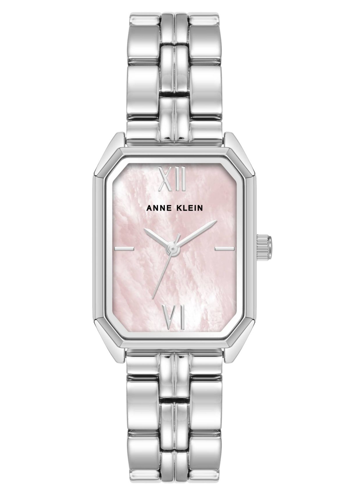 Anne Klein Womens Quartz Pink and Silver-Tone Octagonal Metal Alloy Bracelet Watch, 24mm